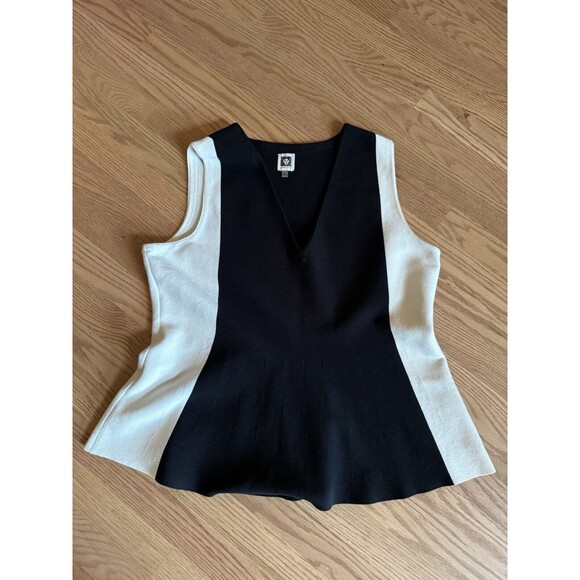 Anne Klein Color Block Top Black/White ‎ Women’s Size XL Fitted At Waist Shapely - Picture 1 of 9